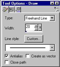 settings for draw tool