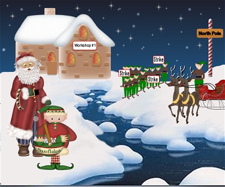 Santa asks Snowflake Elf to help break the strike