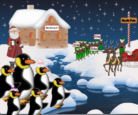 Santa puts the penguins to work