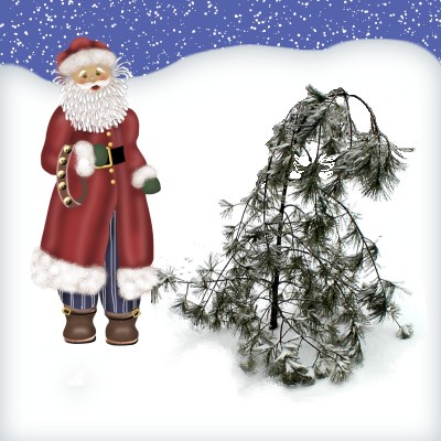 Santa fins the Christmas Tree is very sad condition